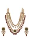 Shop_Riana Jewellery_Pink Pearls, Glitter, Double Layered Jadtar Embellished Bridal Necklace Set _at_Aza_Fashions