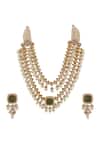 Shop_Riana Jewellery_Green Pearls Jadtar Stone Embellished Layered Bridal Necklace Set _at_Aza_Fashions