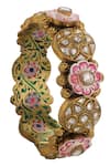 Shop_Riana Jewellery_Pink Stones Floral Meenakari Bangle _at_Aza_Fashions