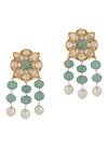 Shop_Riana Jewellery_Green Stones, Beads Floral Cutwork Dangler Earrings _at_Aza_Fashions
