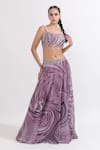 Buy_OMAL SINDWANI_Purple Georgette Printed Marble Straight Neck Lehenga With Sleeveless Blouse _at_Aza_Fashions