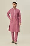 Buy_Arihant Rai Sinha_Pink Premium Linen Cotton Solid Plain Kurta And Pant Set _at_Aza_Fashions