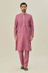 Arihant Rai Sinha_Pink Premium Linen Cotton Solid Plain Kurta And Pant Set _Online_at_Aza_Fashions