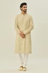 Buy_Arihant Rai Sinha_Brown Kurta Semi Cotton Digital Printed Geometric Full Sleeve And Churidar Set _at_Aza_Fashions