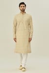 Arihant Rai Sinha_Brown Kurta Semi Cotton Digital Printed Geometric Full Sleeve And Churidar Set _Online_at_Aza_Fashions