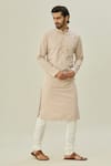 Buy_Arihant Rai Sinha_Beige Jacquard Art Soft Silk Woven Diamond Geometric Kurta _at_Aza_Fashions