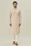 Arihant Rai Sinha_Beige Jacquard Art Soft Silk Woven Diamond Geometric Kurta _Online_at_Aza_Fashions