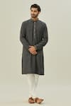 Buy_Arihant Rai Sinha_Grey Kurta Jacquard Art Soft Silk Woven Geometric Pattern Set _at_Aza_Fashions