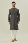 Arihant Rai Sinha_Grey Kurta Jacquard Art Soft Silk Woven Geometric Pattern Set _Online_at_Aza_Fashions