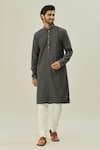 Buy_Arihant Rai Sinha_Grey Kurta Jacquard Art Soft Silk Woven Geometric Pattern Set _Online_at_Aza_Fashions