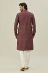 Shop_Arihant Rai Sinha_Maroon Jacquard Art Soft Silk Woven Checkered Pattern Kurta _at_Aza_Fashions