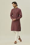 Buy_Arihant Rai Sinha_Maroon Jacquard Art Soft Silk Woven Checkered Pattern Kurta _Online_at_Aza_Fashions