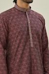 Shop_Arihant Rai Sinha_Maroon Jacquard Art Soft Silk Woven Checkered Pattern Kurta _Online_at_Aza_Fashions