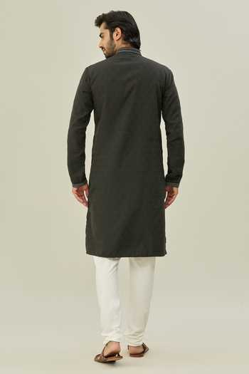 Shop_Arihant Rai Sinha_Black Jacquard, Chanderi Embroidery Triangle Woven Kurta Set _at_Aza_Fashions
