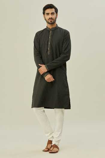 Buy_Arihant Rai Sinha_Black Jacquard, Chanderi Embroidery Triangle Woven Kurta Set _Online_at_Aza_Fashions