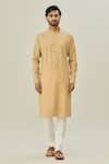 Arihant Rai Sinha_Brown Jacquard Art Soft Silk Woven Checkered Kurta _Online_at_Aza_Fashions