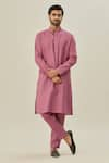 Buy_Arihant Rai Sinha_Purple Premium Linen Cotton Plain Placket Embroidered Kurta _at_Aza_Fashions