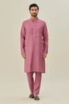 Arihant Rai Sinha_Purple Premium Linen Cotton Plain Placket Embroidered Kurta _Online_at_Aza_Fashions