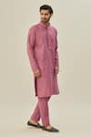 Buy_Arihant Rai Sinha_Purple Premium Linen Cotton Plain Placket Embroidered Kurta _Online_at_Aza_Fashions