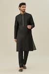 Buy_Arihant Rai Sinha_Black Premium Linen Cotton Embroidered Thread Placket Kurta _at_Aza_Fashions