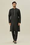 Arihant Rai Sinha_Black Premium Linen Cotton Embroidered Thread Placket Kurta _Online_at_Aza_Fashions