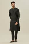 Buy_Arihant Rai Sinha_Black Premium Linen Cotton Embroidered Thread Placket Kurta _Online_at_Aza_Fashions