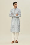 Buy_Arihant Rai Sinha_Blue Cotton Embroidery Mandala Butti Print Kurta _Online_at_Aza_Fashions