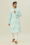 Buy_Arihant Rai Sinha_Blue Cotton Floral Bloom Print Kurta _at_Aza_Fashions