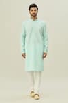 Arihant Rai Sinha_Green Jacquard Art Soft Silk Woven Floral Self Design Kurta With Churidar _Online_at_Aza_Fashions