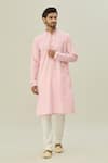 Buy_Arihant Rai Sinha_Pink Jacquard Art Soft Silk Woven Floral Bloom Self Design Kurta _at_Aza_Fashions