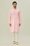 Arihant Rai Sinha_Pink Jacquard Art Soft Silk Woven Floral Bloom Self Design Kurta _Online_at_Aza_Fashions