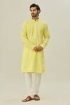 Buy_Arihant Rai Sinha_Yellow Jacquard Art Soft Silk Woven Floral Flower Bloom Self Design Kurta _at_Aza_Fashions