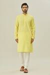 Arihant Rai Sinha_Yellow Jacquard Art Soft Silk Woven Floral Flower Bloom Self Design Kurta _Online_at_Aza_Fashions