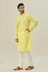 Buy_Arihant Rai Sinha_Yellow Jacquard Art Soft Silk Woven Floral Flower Bloom Self Design Kurta _Online_at_Aza_Fashions