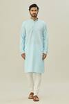 Arihant Rai Sinha Blue Jacquard, Silk Embroidery Floret Self Design Kurta With Churidar Online at Aza Fashions Arihant Rai Sinha_Blue Jacquard, Silk Embroidery Floret Self Design Kurta With Churidar _Online_at_Aza_Fashions