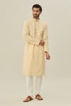 Arihant Rai Sinha_Beige Jacquard Art Soft Silk Woven Mandala Butti Pattern Kurta _Online_at_Aza_Fashions