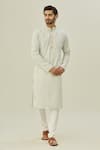 Buy_Arihant Rai Sinha_Grey Jacquard, Silk Embroidery Mandala Butti Pattern Straight Kurta _at_Aza_Fashions