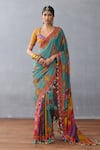 Buy_Torani_Multi Color Diamond Silk Dil Rang Azaliya And Pompom Tasseled Saree  _at_Aza_Fashions