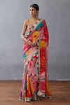 Buy_Torani_Pink Organza Printed Floral Dil Rang Nalini Fringed Tasseled Saree  _at_Aza_Fashions