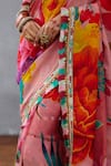 Torani_Pink Organza Printed Floral Dil Rang Nalini Fringed Tasseled Saree  _Online_at_Aza_Fashions