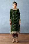 Torani_Green Silk Slub Printed Floral Round Dil Shaad Urvi Kurta Pant Set  _Online_at_Aza_Fashions