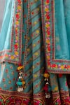 Buy_Torani_Blue Jeni Silk Printed Checkered Sweetheart Neck Dil Nawaz Zarqa Lehenga Set 