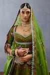 Buy_Torani_Green Jeni Silk Printed Rose Dil Saaz Lara Bridal Lehenga Set 