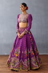 Shop_Torani_Purple Jeni Silk Printed Mughal Round Dil Kusha Aida Bridal Lehenga Set _Online_at_Aza_Fashions