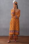 Buy_Torani_Yellow Silk Slub Printed Rose Round Dil Seher Sameena Kurta Set  _Online_at_Aza_Fashions