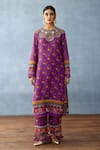 Torani_Purple Silk Slub Printed Rose Round Dil Kusha Sameena Kurta Set  _Online_at_Aza_Fashions