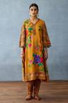 Torani_Yellow Cotton Silk Printed Heart V Neck Dil Seher Faiza Kurta Set _Online_at_Aza_Fashions