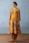 Buy_Torani_Yellow Cotton Silk Printed Heart V Neck Dil Seher Faiza Kurta Set _Online_at_Aza_Fashions