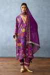 Buy_Torani_Purple Cotton Silk Printed Rose V Neck Dil Kusha Gazal Kurta Set _at_Aza_Fashions