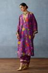 Buy_Torani_Purple Cotton Silk Printed Rose V Neck Dil Kusha Gazal Kurta Set _Online_at_Aza_Fashions